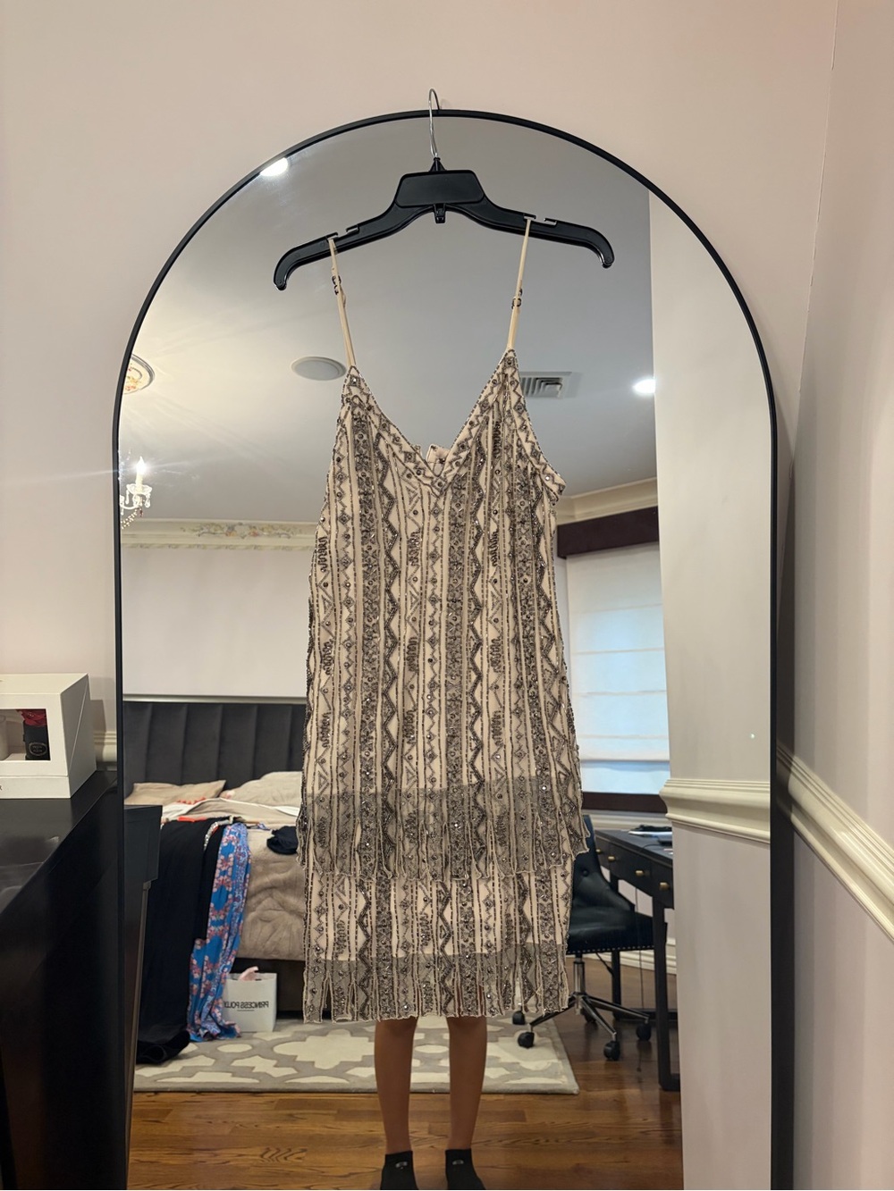 Haute Hippie Black and Beige Strapless Geometric Slip Dress (S4)
